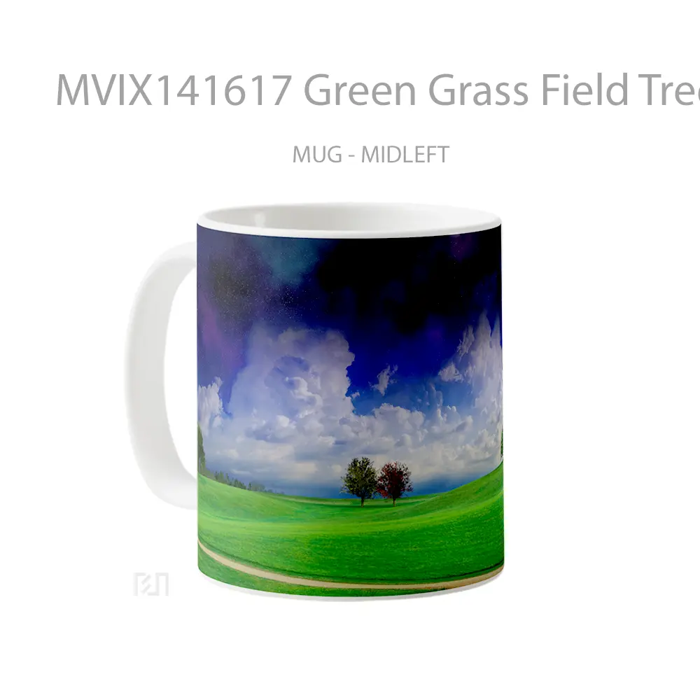 Mug Green Grass Field Trees Landscape Clouds Scenery Gelas Pemandangan Alam - All-side / Desain