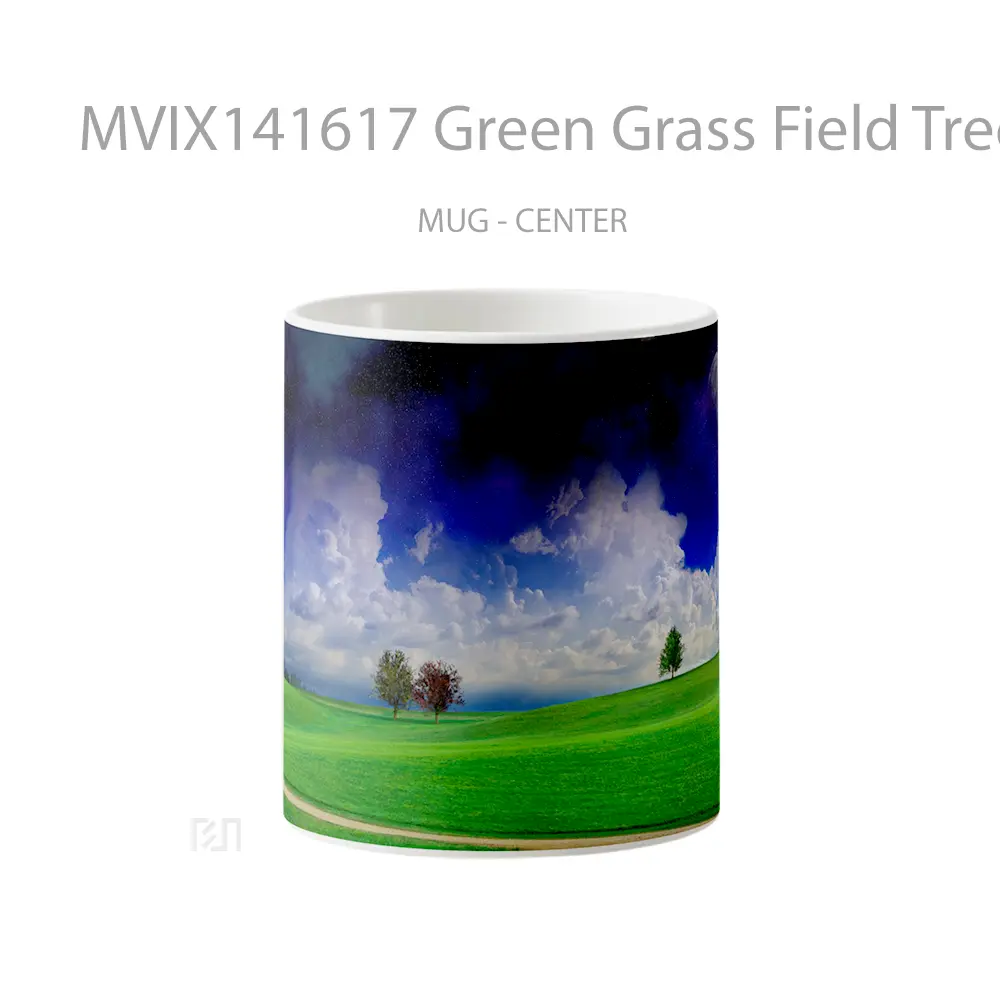 Mug Green Grass Field Trees Landscape Clouds Scenery Gelas Pemandangan Alam