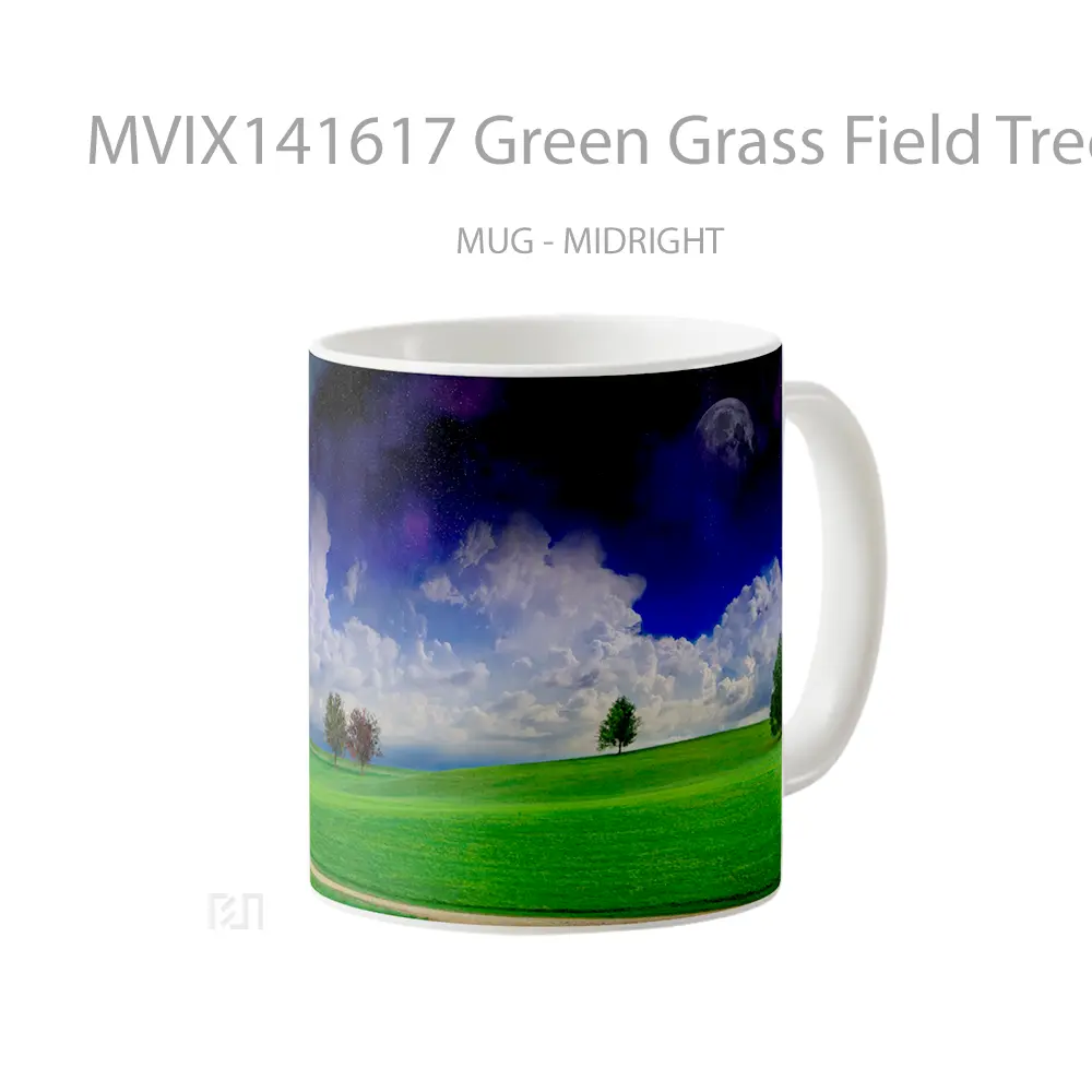 Mug Green Grass Field Trees Landscape Clouds Scenery Gelas Pemandangan Alam - All-side / Desain