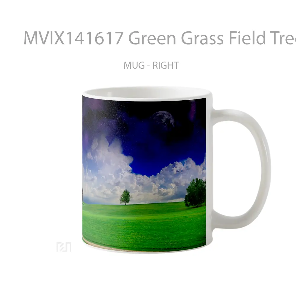 Mug Green Grass Field Trees Landscape Clouds Scenery Gelas Pemandangan Alam - All-side / Desain