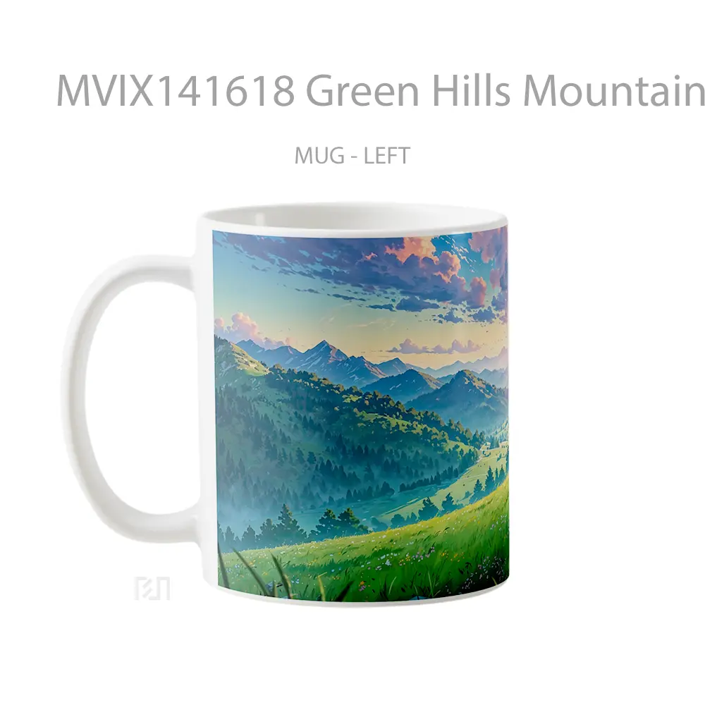 Mug Green Hills Mountain Scenery Sunrise Clouds Gelas Pemandangan Alam - All-side / Desain