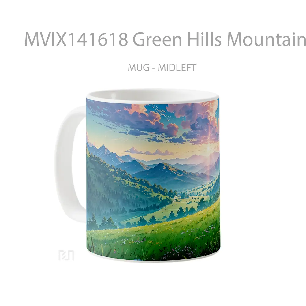 Mug Green Hills Mountain Scenery Sunrise Clouds Gelas Pemandangan Alam - All-side / Desain