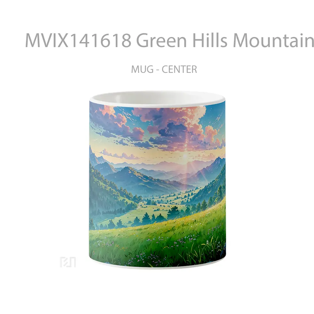 Mug Green Hills Mountain Scenery Sunrise Clouds Gelas Pemandangan Alam
