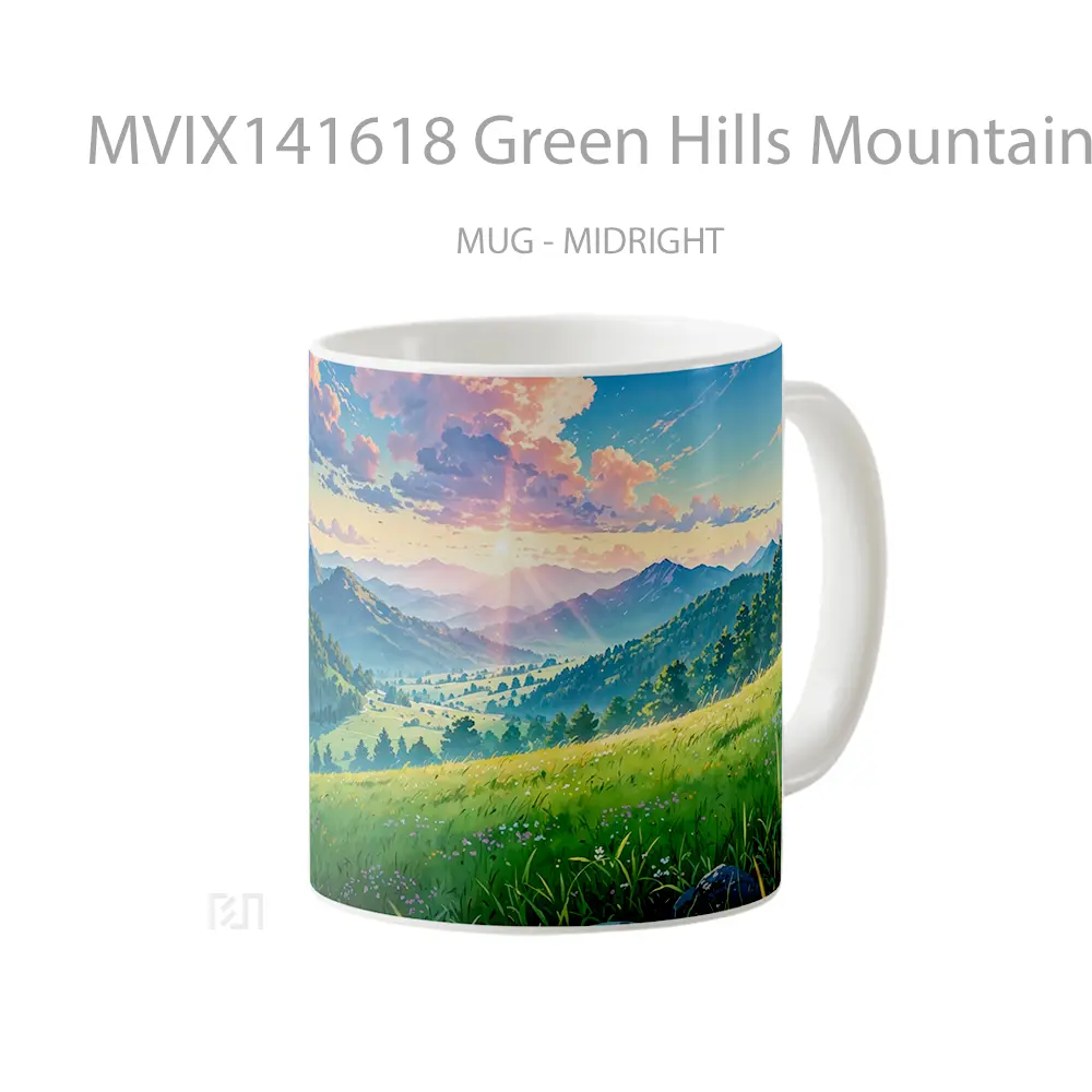 Mug Green Hills Mountain Scenery Sunrise Clouds Gelas Pemandangan Alam - All-side / Desain