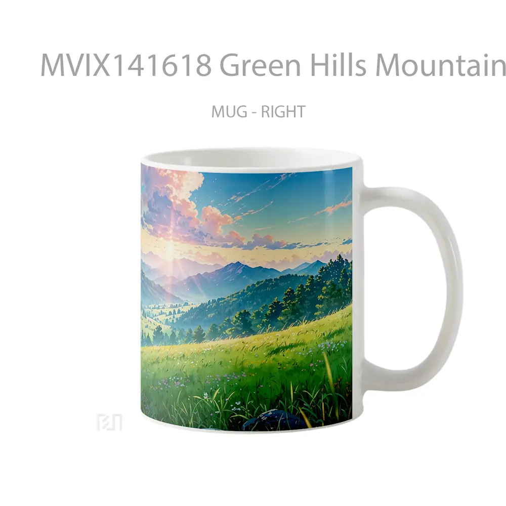 Mug Green Hills Mountain Scenery Sunrise Clouds Gelas Pemandangan Alam - All-side / Desain