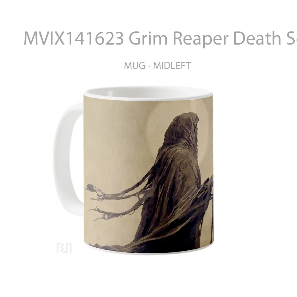 Mug Grim Reaper Death Scythe Gelas Keramik Unik - All-side / Desain