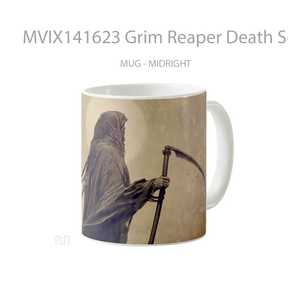 Mug Grim Reaper Death Scythe Gelas Keramik Unik - All-side / Desain