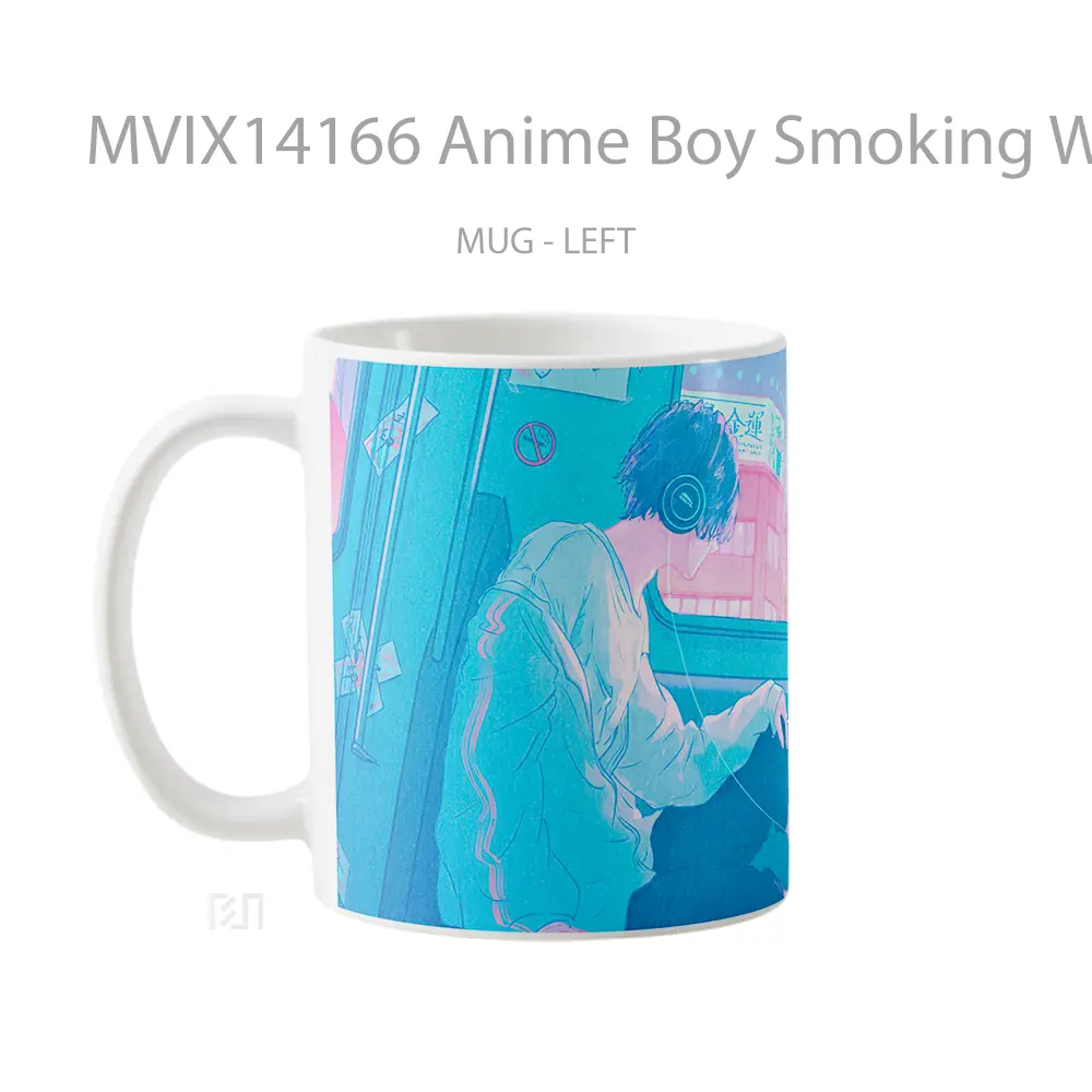 Mug Anime Boy Smoking With Cat Digital Ar Gelas Hewan Lucu - All-side / Desain