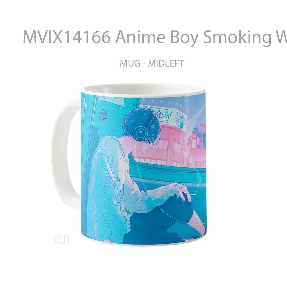 Mug Anime Boy Smoking With Cat Digital Ar Gelas Hewan Lucu - All-side / Desain