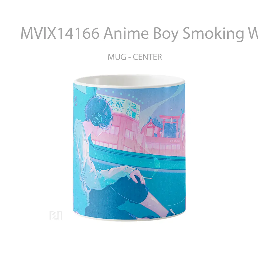 Mug Anime Boy Smoking With Cat Digital Ar Gelas Hewan Lucu