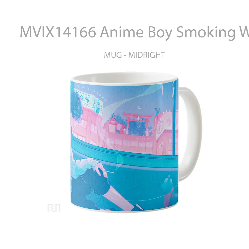 Mug Anime Boy Smoking With Cat Digital Ar Gelas Hewan Lucu - All-side / Desain