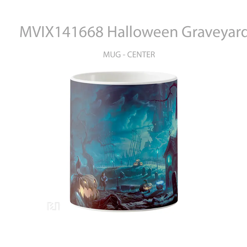Mug Halloween Graveyard Pumpkin Night Gelas Keramik Unik