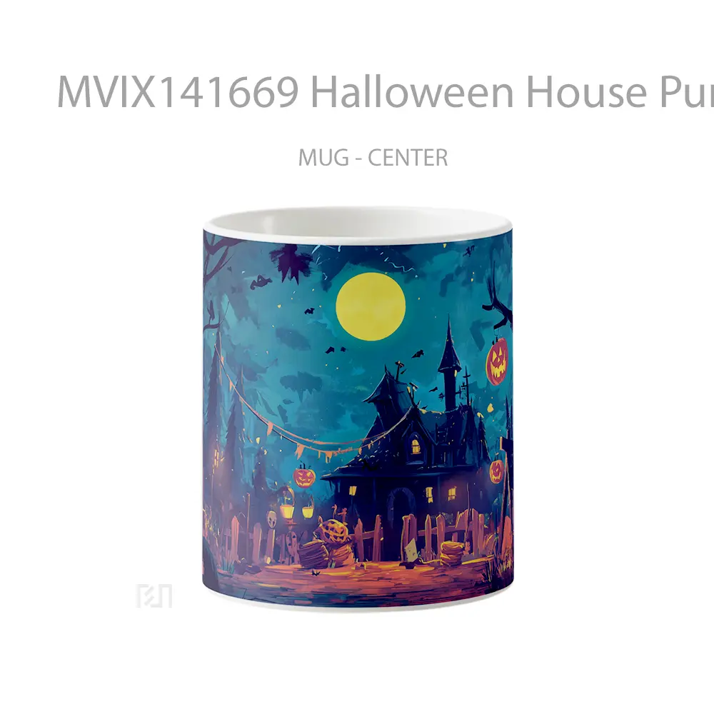 Mug Halloween House Pumpkin Head Full Moon Gelas Keramik Unik