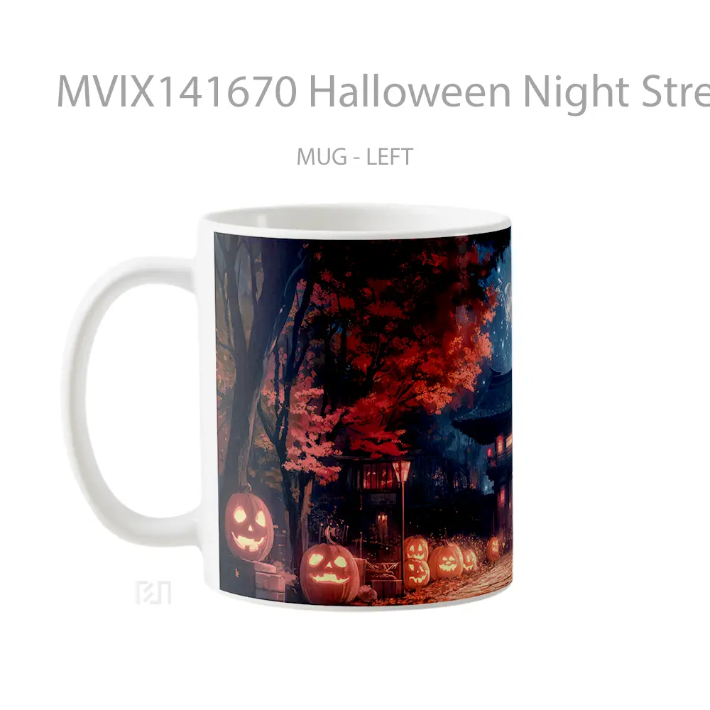 Mug Halloween Night Street Pumpkin Hea Gelas Keramik Unik - All-side / Desain