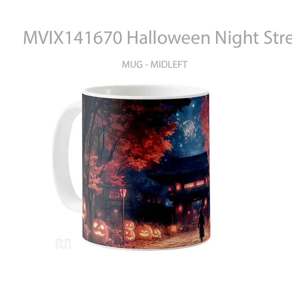 Mug Halloween Night Street Pumpkin Hea Gelas Keramik Unik - All-side / Desain