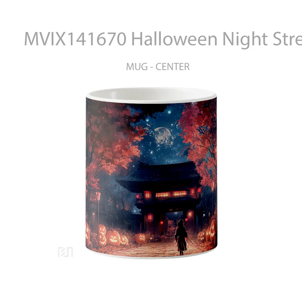 Mug Halloween Night Street Pumpkin Hea Gelas Keramik Unik