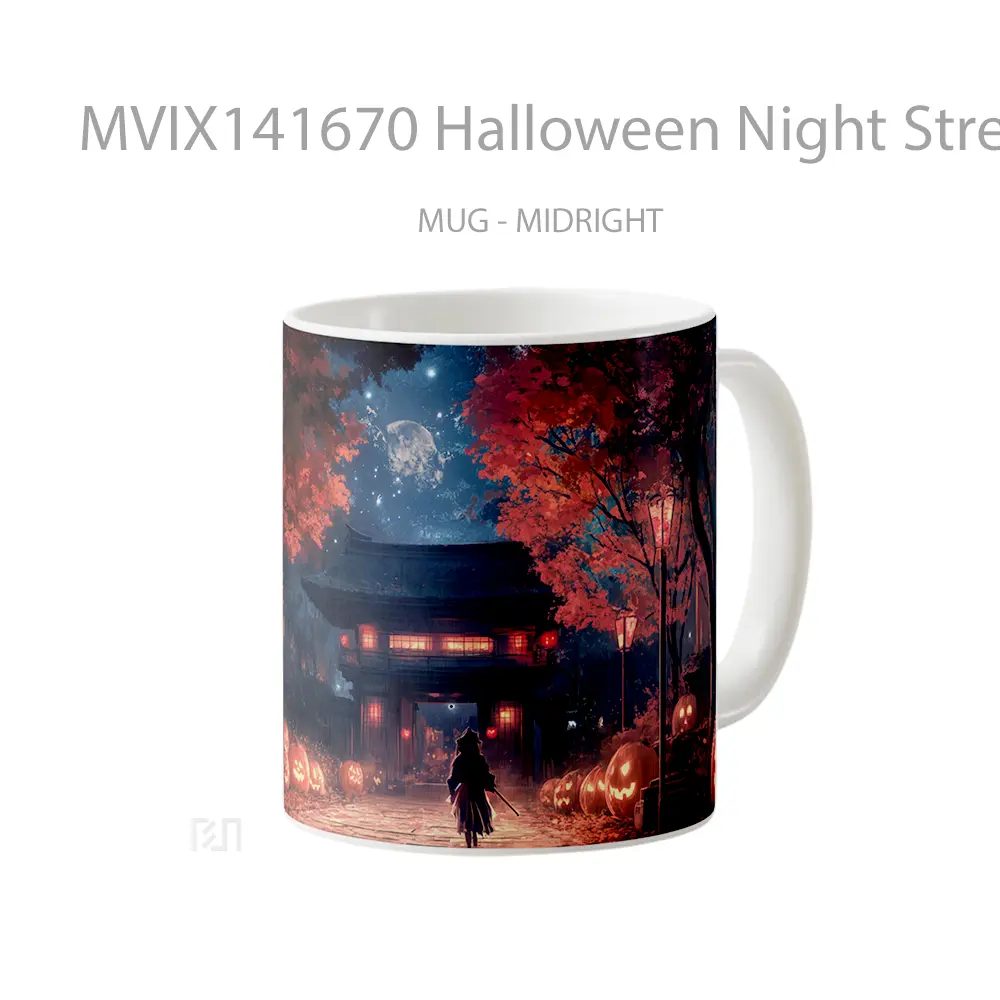 Mug Halloween Night Street Pumpkin Hea Gelas Keramik Unik - All-side / Desain