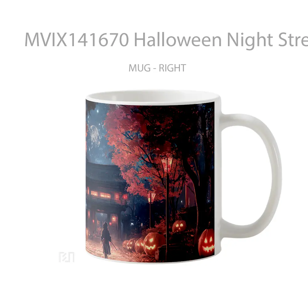Mug Halloween Night Street Pumpkin Hea Gelas Keramik Unik - All-side / Desain