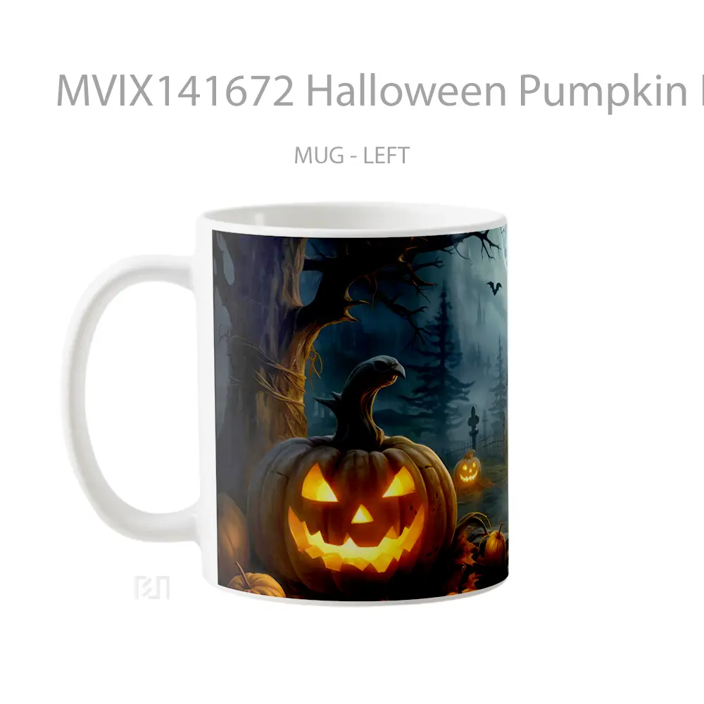 Mug Halloween Pumpkin House Digital Art Gelas Keramik Unik - All-side / Desain