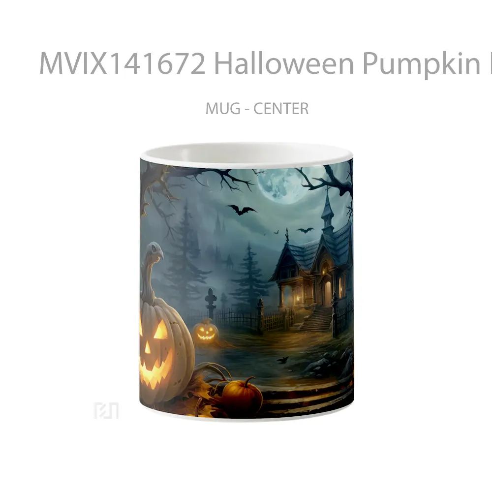 Mug Halloween Pumpkin House Digital Art Gelas Keramik Unik