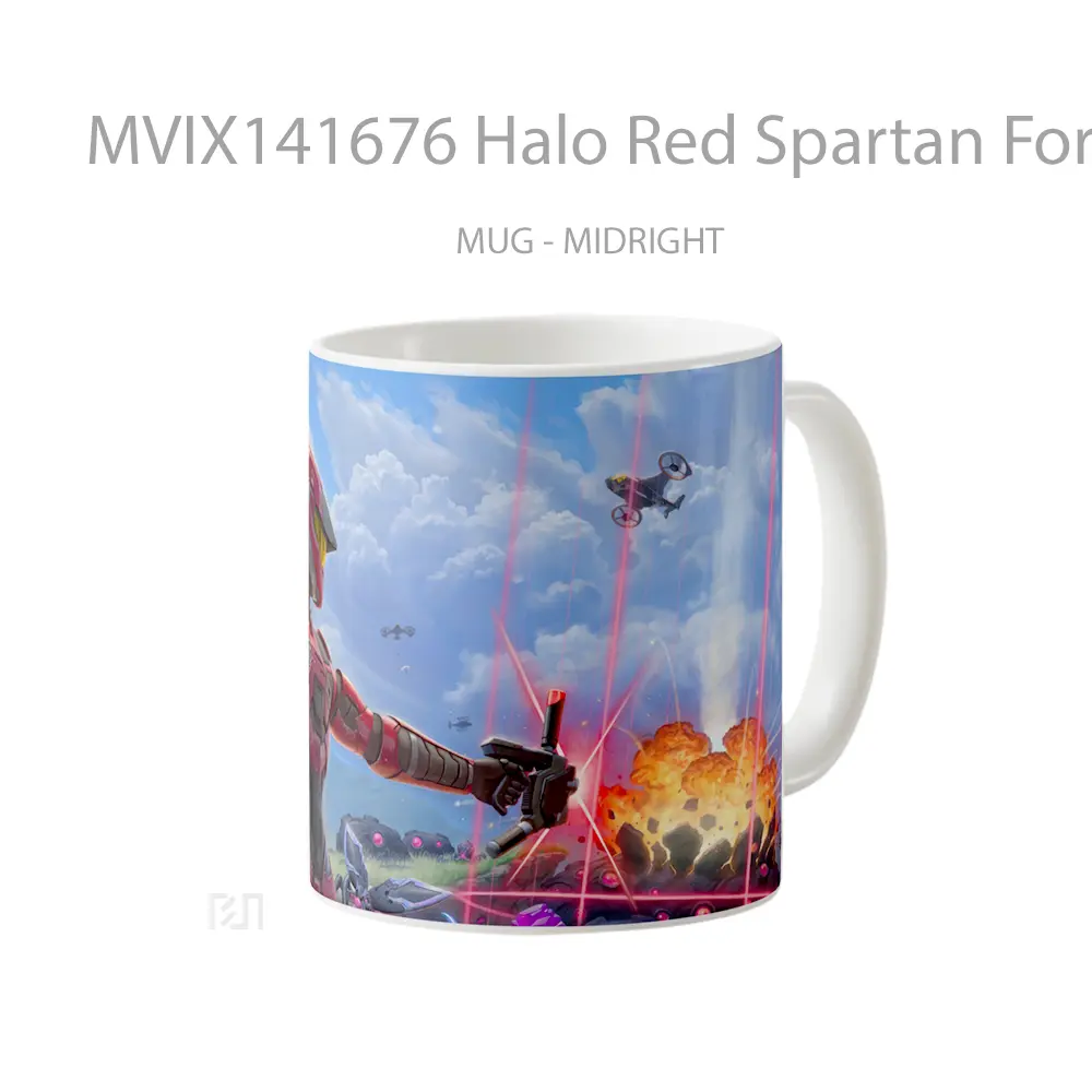 Mug Halo Red Spartan Fortnite Gelas Keramik Unik - All-side / Desain