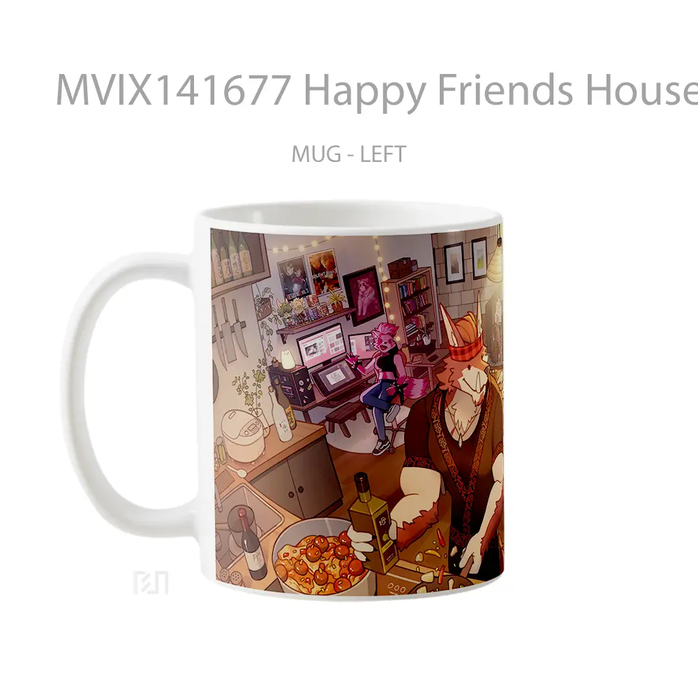 Mug Happy Friends House Digital Art Gelas Keramik Unik - All-side / Desain