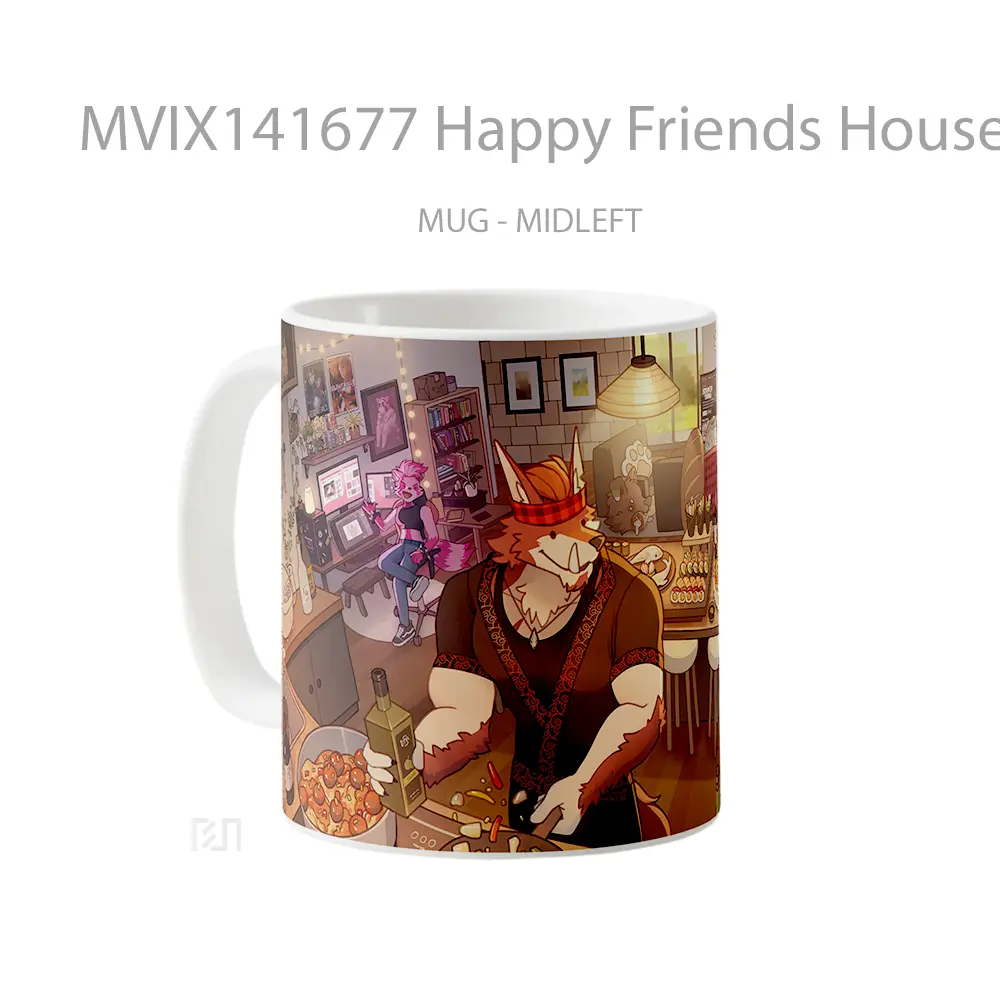 Mug Happy Friends House Digital Art Gelas Keramik Unik - All-side / Desain