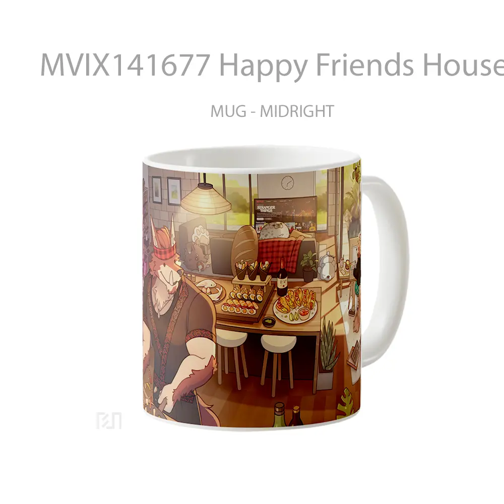 Mug Happy Friends House Digital Art Gelas Keramik Unik - All-side / Desain