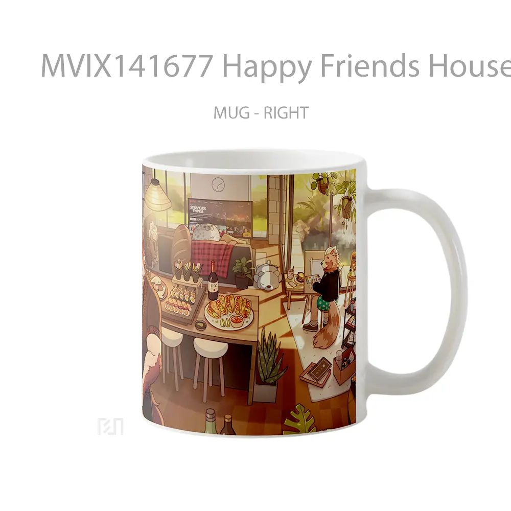 Mug Happy Friends House Digital Art Gelas Keramik Unik - All-side / Desain