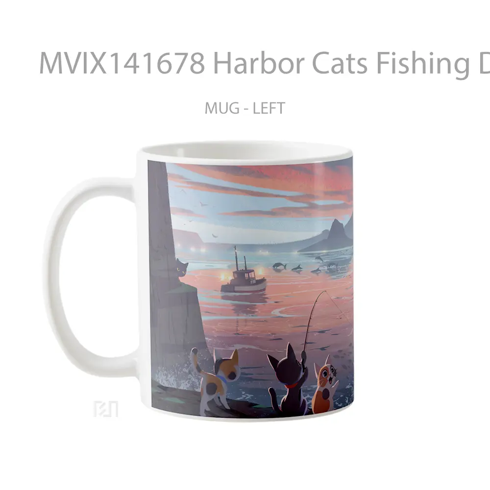 Mug Harbor Cats Fishing Digital Ar Gelas Hewan Lucu - All-side / Desain