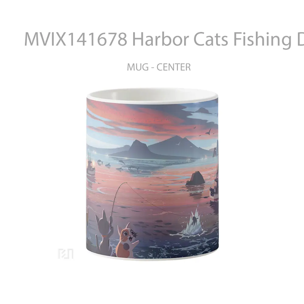 Mug Harbor Cats Fishing Digital Ar Gelas Hewan Lucu