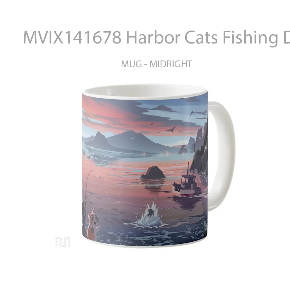 Mug Harbor Cats Fishing Digital Ar Gelas Hewan Lucu - All-side / Desain