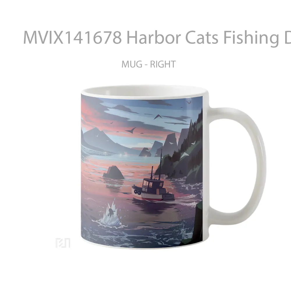 Mug Harbor Cats Fishing Digital Ar Gelas Hewan Lucu - All-side / Desain