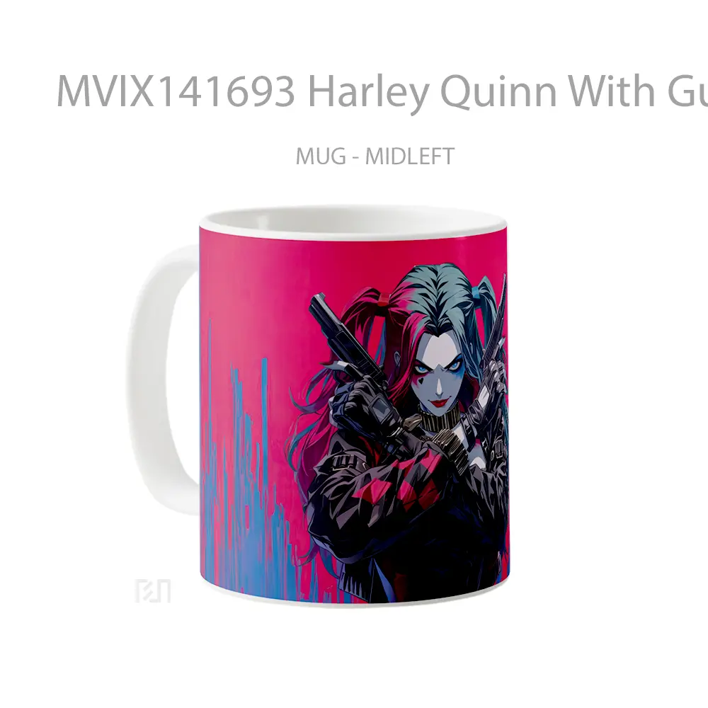 Mug Harley Quinn With Gun Gelas Keramik Unik - All-side / Desain