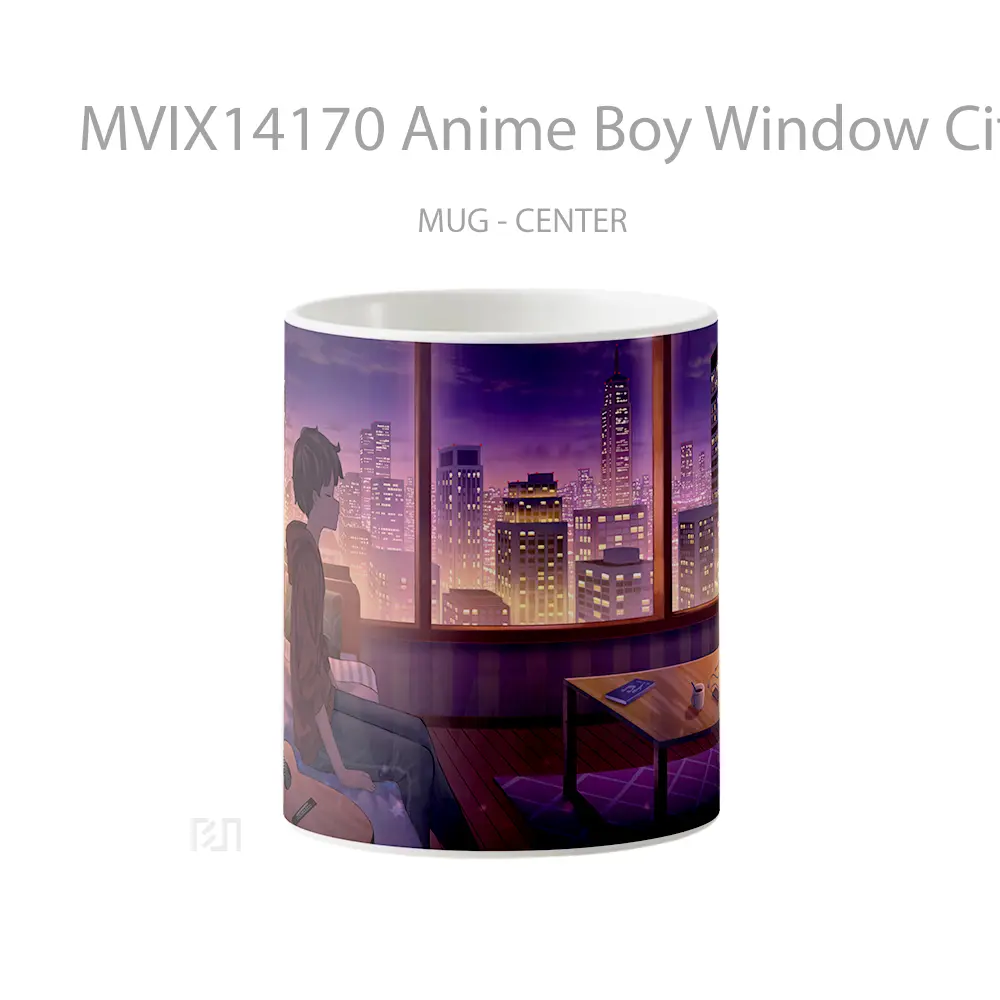 Mug Anime Boy Window City Building Scenery Room Bed Guitar Cangkir Anime