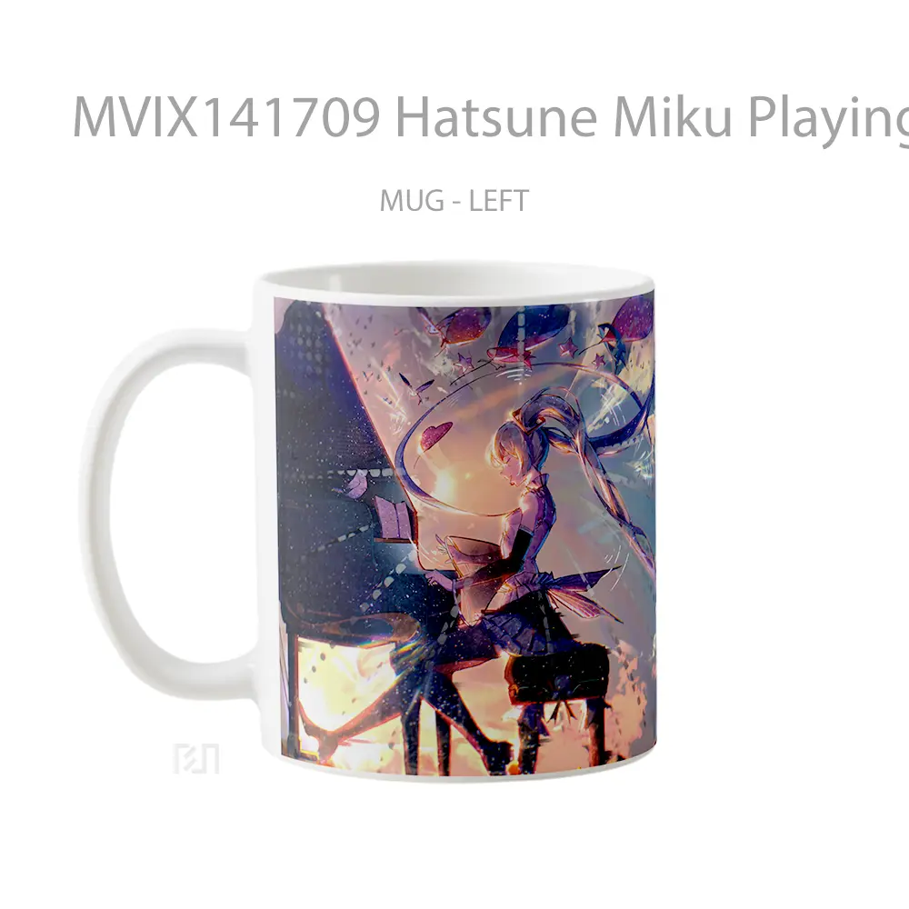 Mug Hatsune Miku Playing Piano Anime Girl Cangkir Anime - All-side / Desain