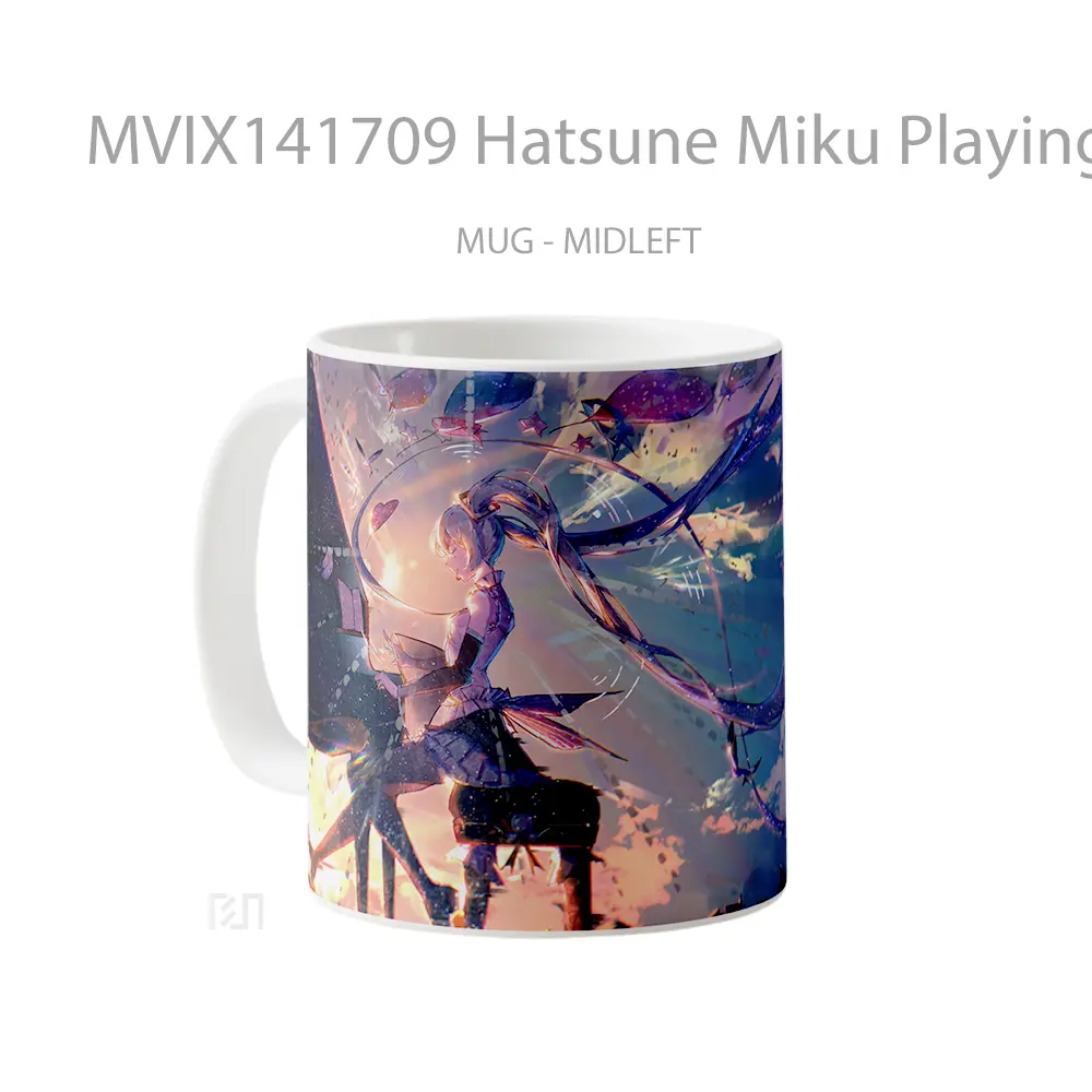 Mug Hatsune Miku Playing Piano Anime Girl Cangkir Anime - All-side / Desain