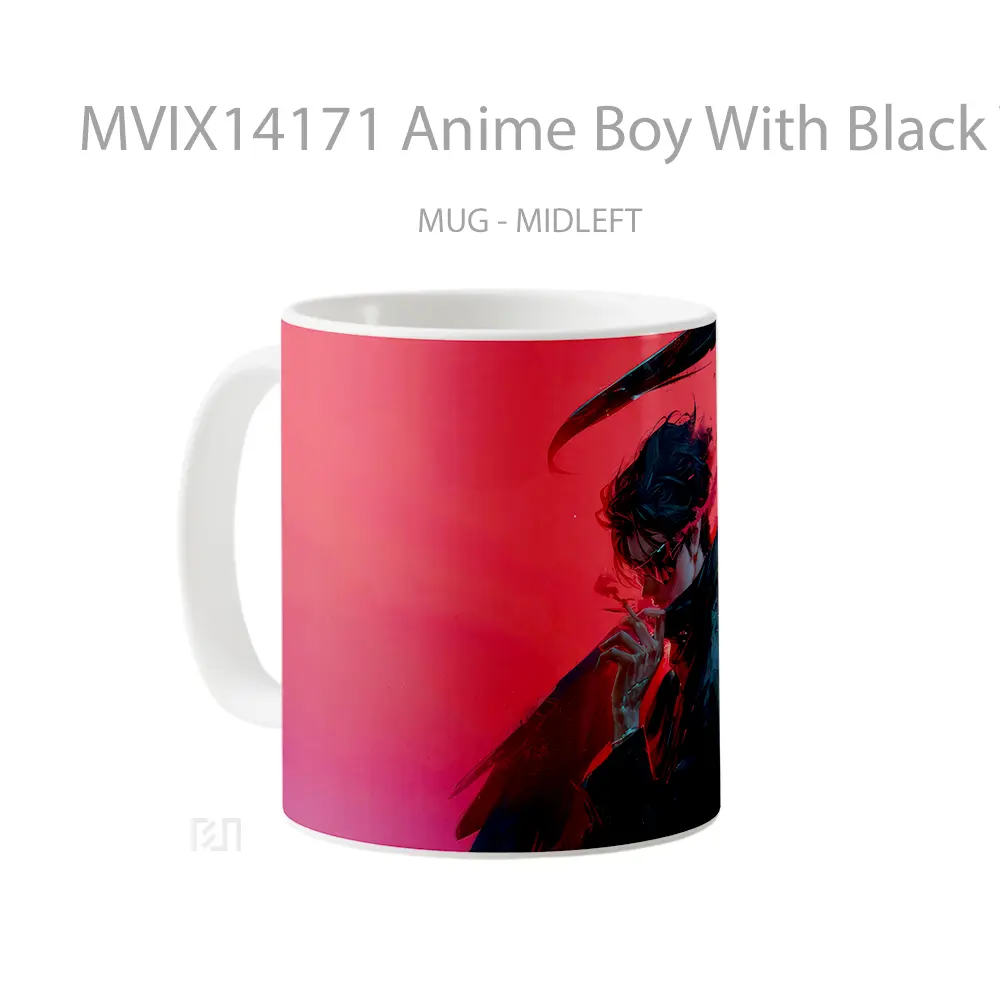 Mug Anime Boy With Black Wings Cangkir Anime - All-side / Desain
