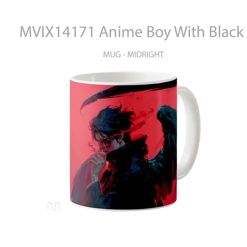 Mug Anime Boy With Black Wings Cangkir Anime - All-side / Desain