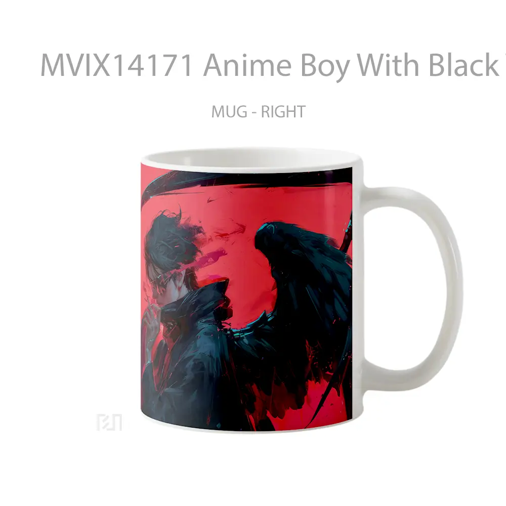 Mug Anime Boy With Black Wings Cangkir Anime - All-side / Desain