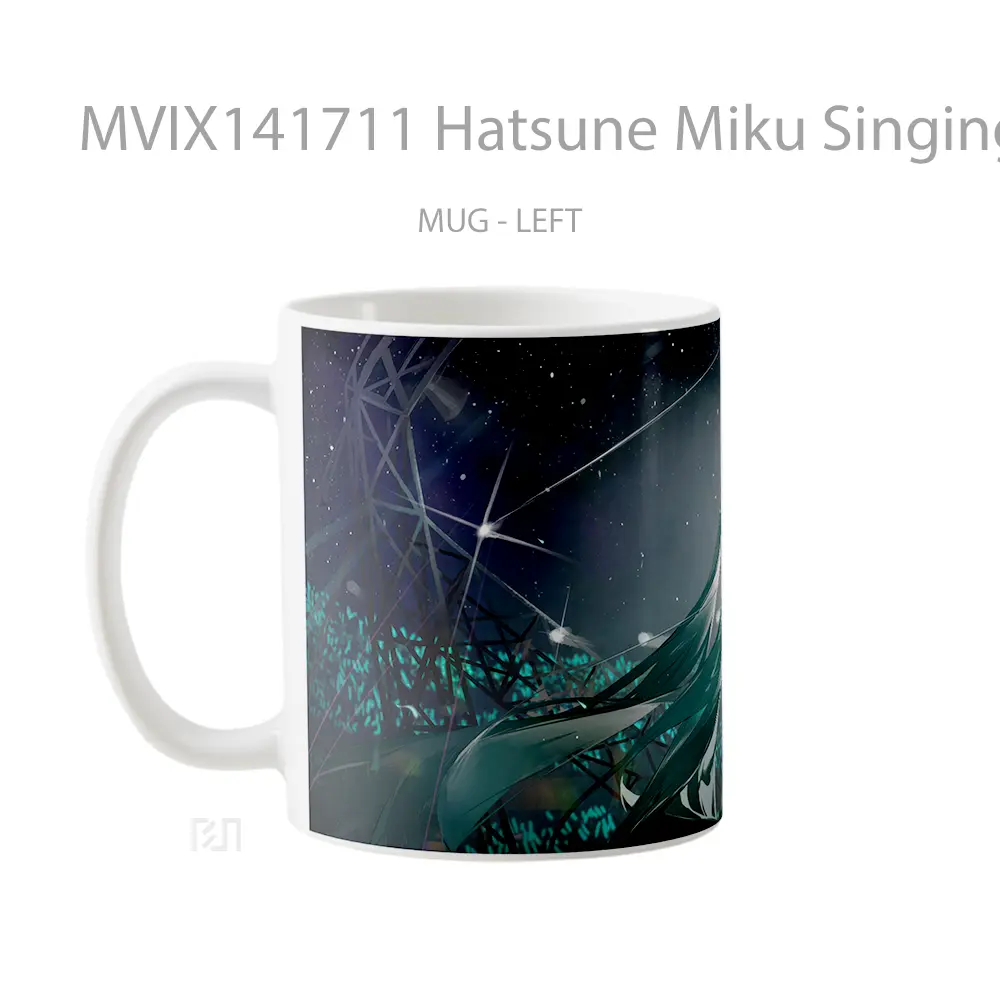 Mug Hatsune Miku Singing Playing Guitar Anime Girl Cangkir Anime - All-side / Desain