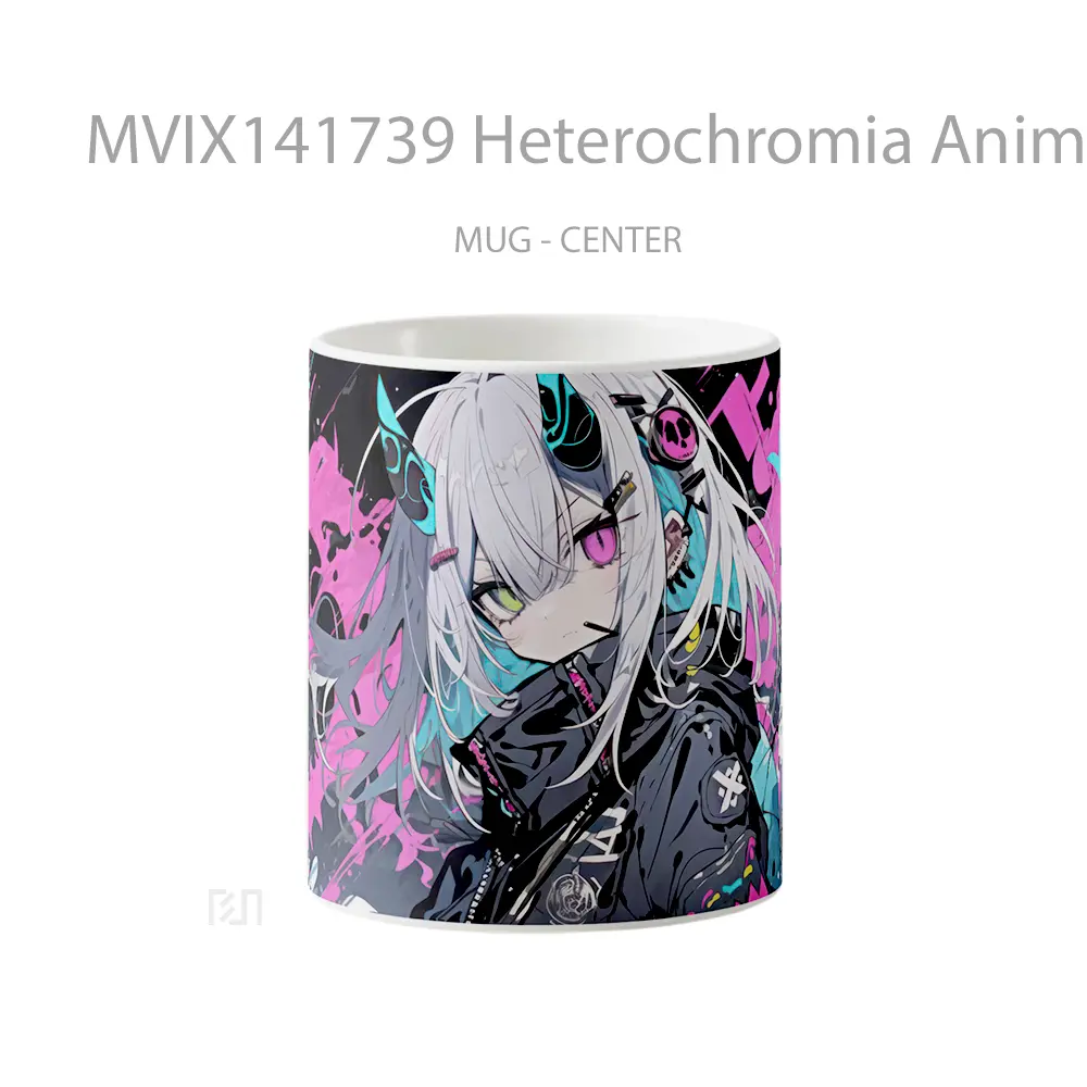 Mug Heterochromia Anime Girl Horn Cangkir Anime