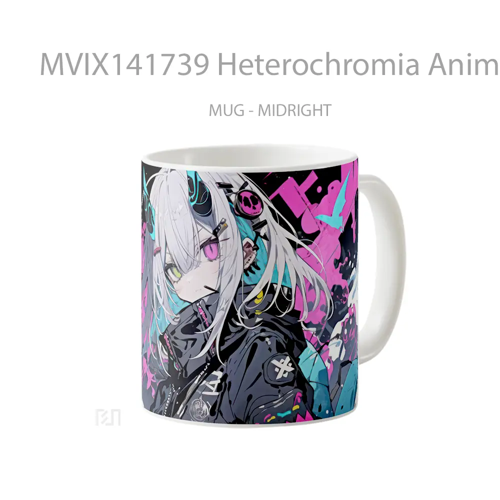 Mug Heterochromia Anime Girl Horn Cangkir Anime - All-side / Desain