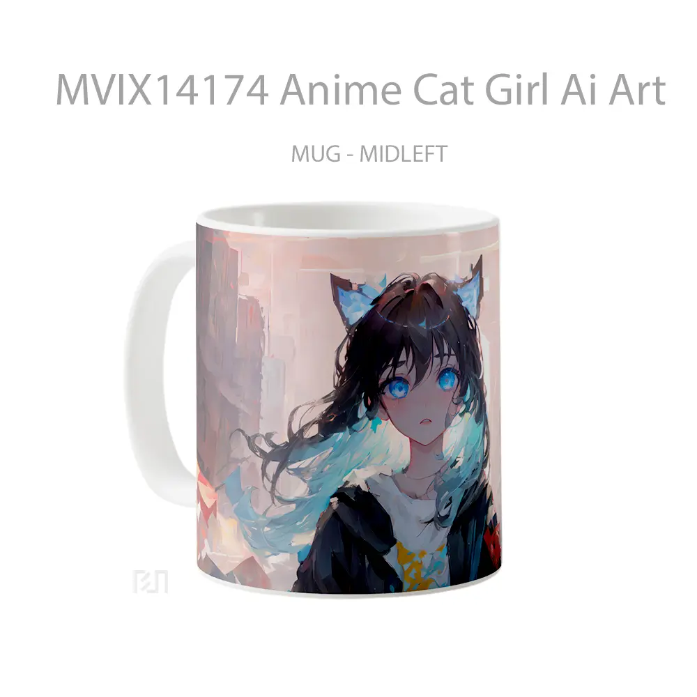 Mug Anime Cat Girl Ai Art Gelas Hewan Lucu - All-side / Desain