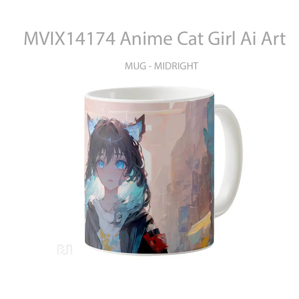 Mug Anime Cat Girl Ai Art Gelas Hewan Lucu - All-side / Desain