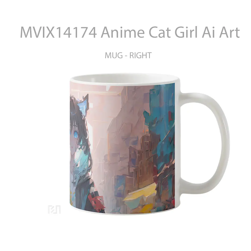 Mug Anime Cat Girl Ai Art Gelas Hewan Lucu - All-side / Desain