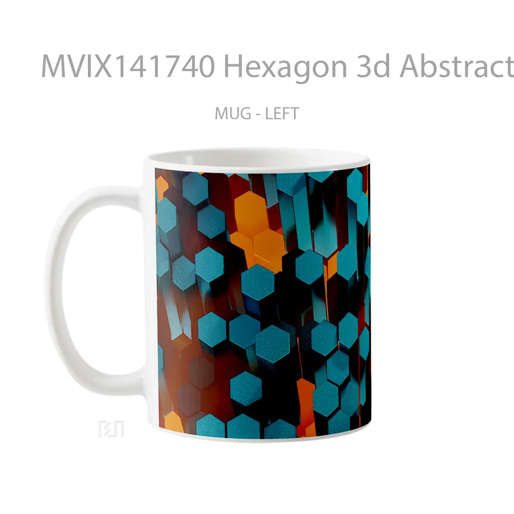 Mug Hexagon 3D Abstract Digital Art Gelas Keramik Unik - All-side / Desain