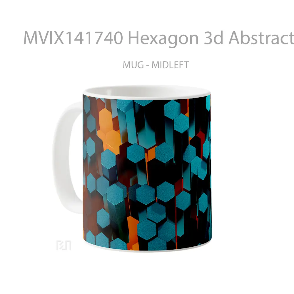 Mug Hexagon 3D Abstract Digital Art Gelas Keramik Unik - All-side / Desain