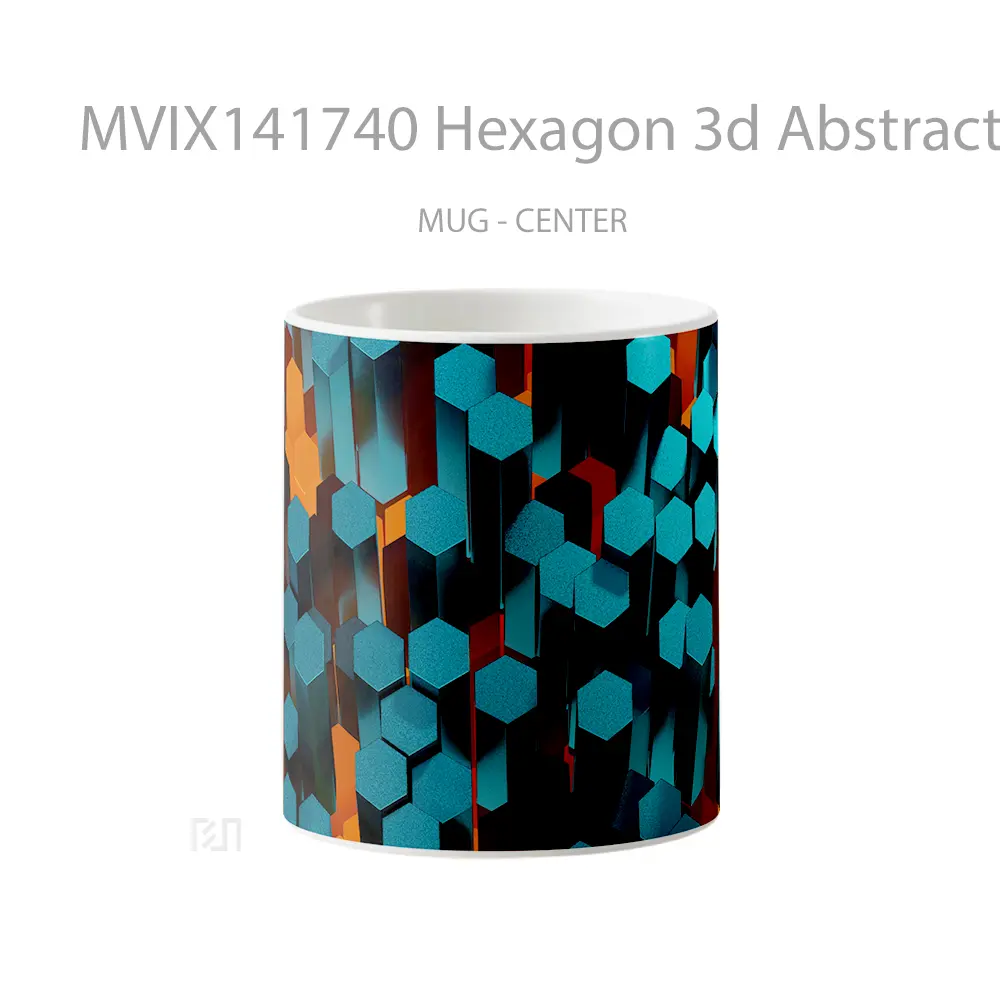 Mug Hexagon 3D Abstract Digital Art Gelas Keramik Unik