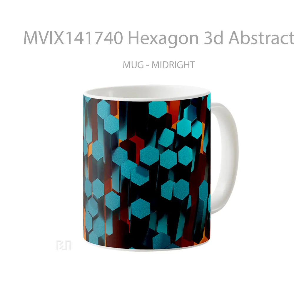 Mug Hexagon 3D Abstract Digital Art Gelas Keramik Unik - All-side / Desain